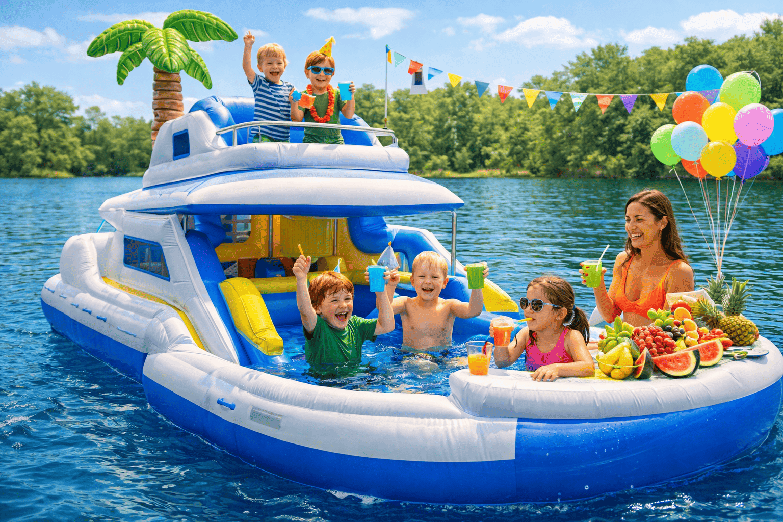 Kids playing in a bounce house